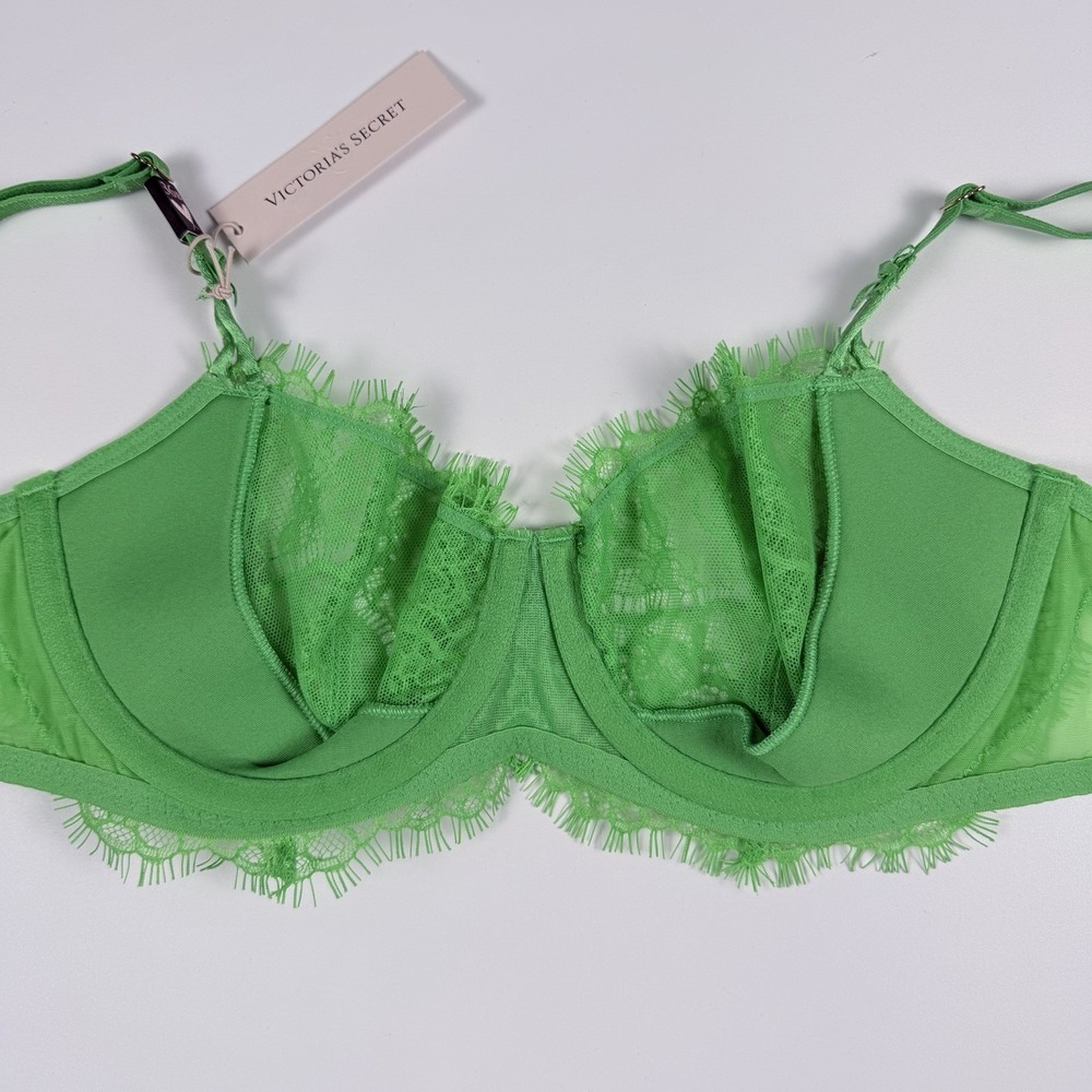 Victoria's Secret Dream Angels Unlined Uplift Sling Lace Bra Bright Green 36B - Picture 3 of 4